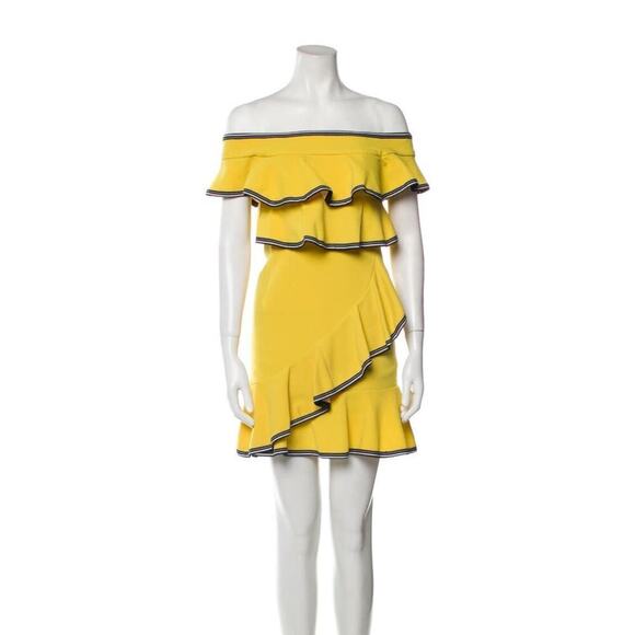 Rebecca Vallance Off-The-Shoulder Ruffle Yellow Mini Dress Size 2 - Picture 1 of 9